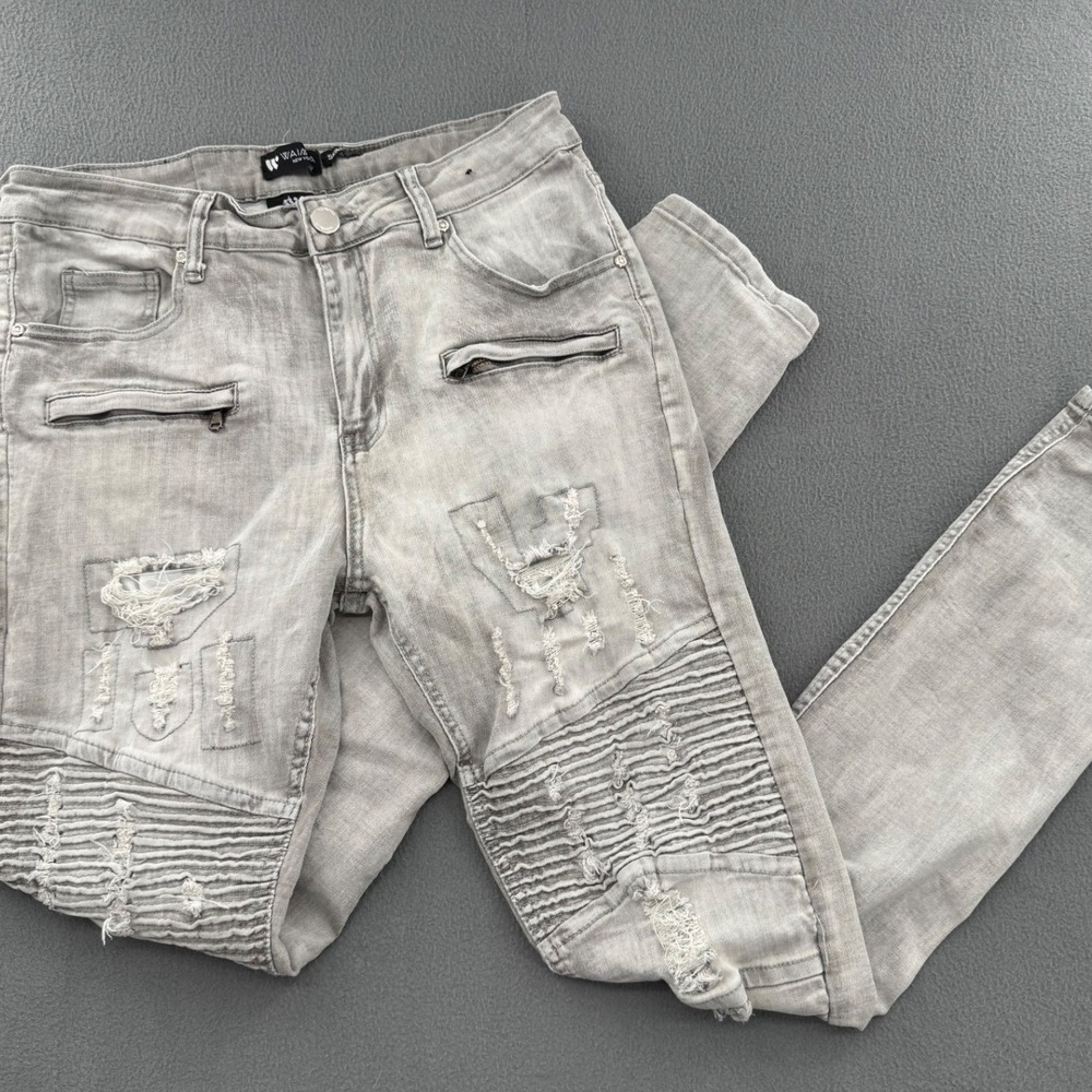 Waimea Moto Skinny Jeans 34x32 Distressed Ribbed Streetwear Biker Urban Edgy